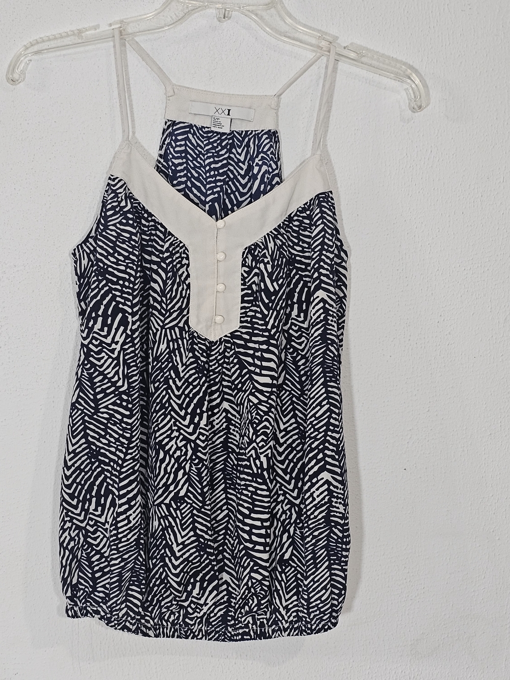 Forever 21 Navy & White Printed Camisole with Cream Trim